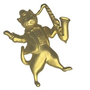 Vintage JJ Saxaphone Cat Brooch